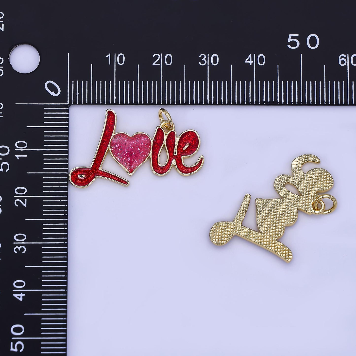 Mini Red Enamel Love Charm in 24K Gold Filled Heart Love Script Word Charm | N-1461