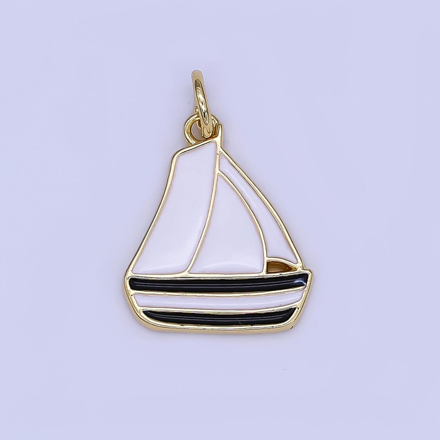 Mini White Sail Boat Charm in 24K Gold Filled Summer Travel Charm | N-1381