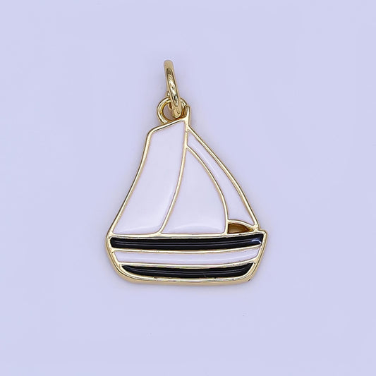 Mini White Sail Boat Charm in 24K Gold Filled Summer Travel Charm | N-1381