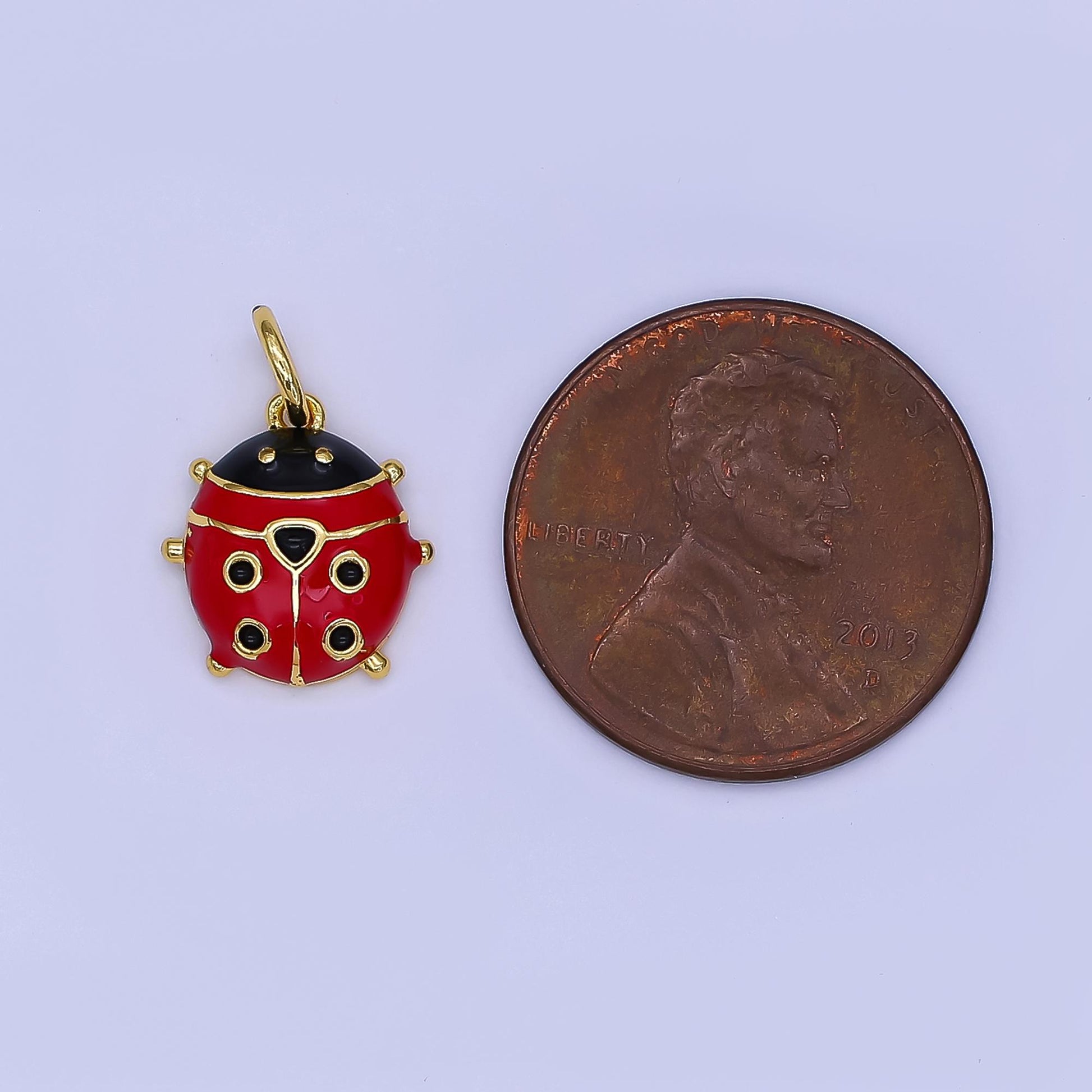 Mini Gold Enamel RED Lady Bug Charm in 24K Gold Filled Insect Animal Charm | N-1714
