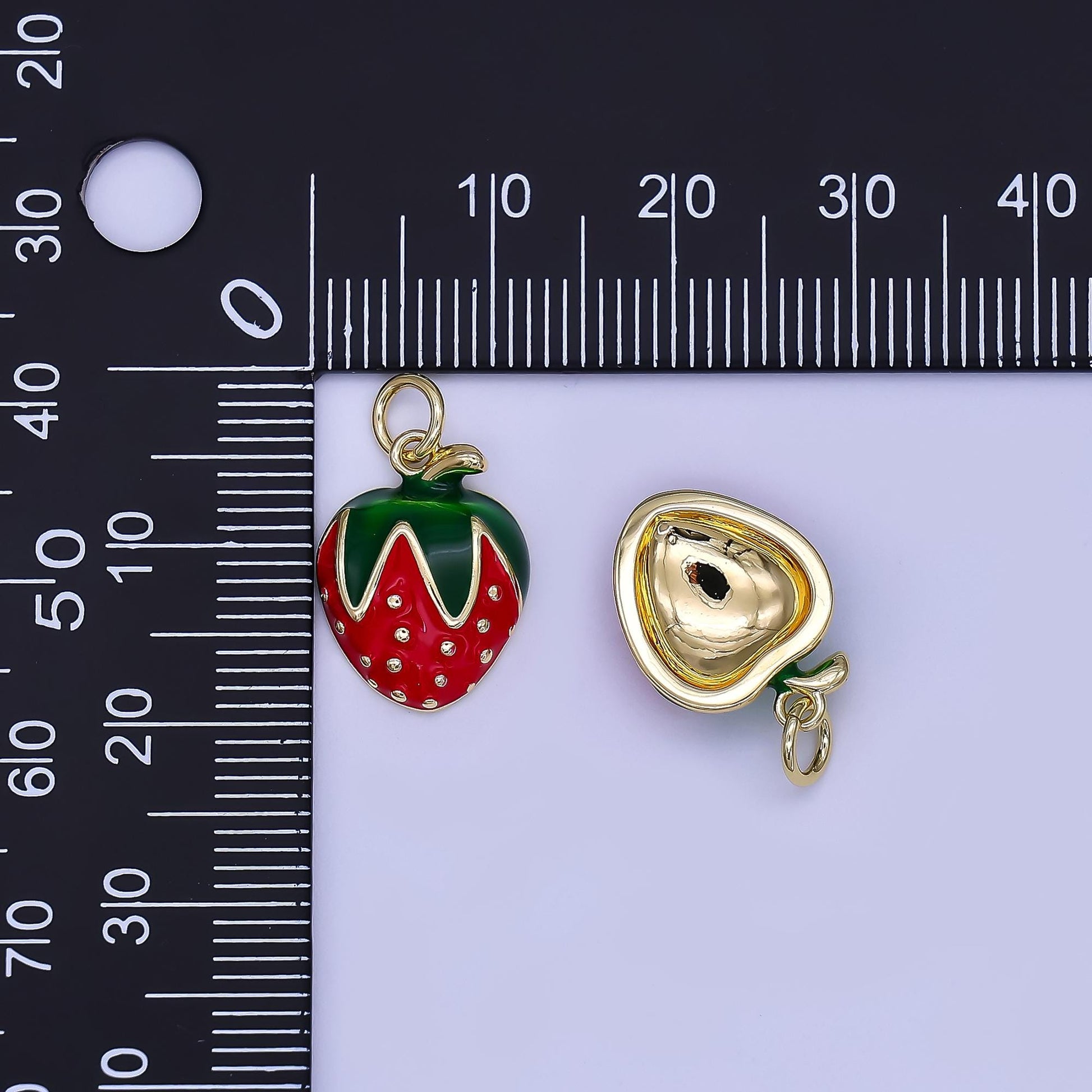 Mini Enamel Red Strawberry in 24K Gold Filled Charm Fruits Food Charm Garden Fresh Jewelry Inspired | AF-502