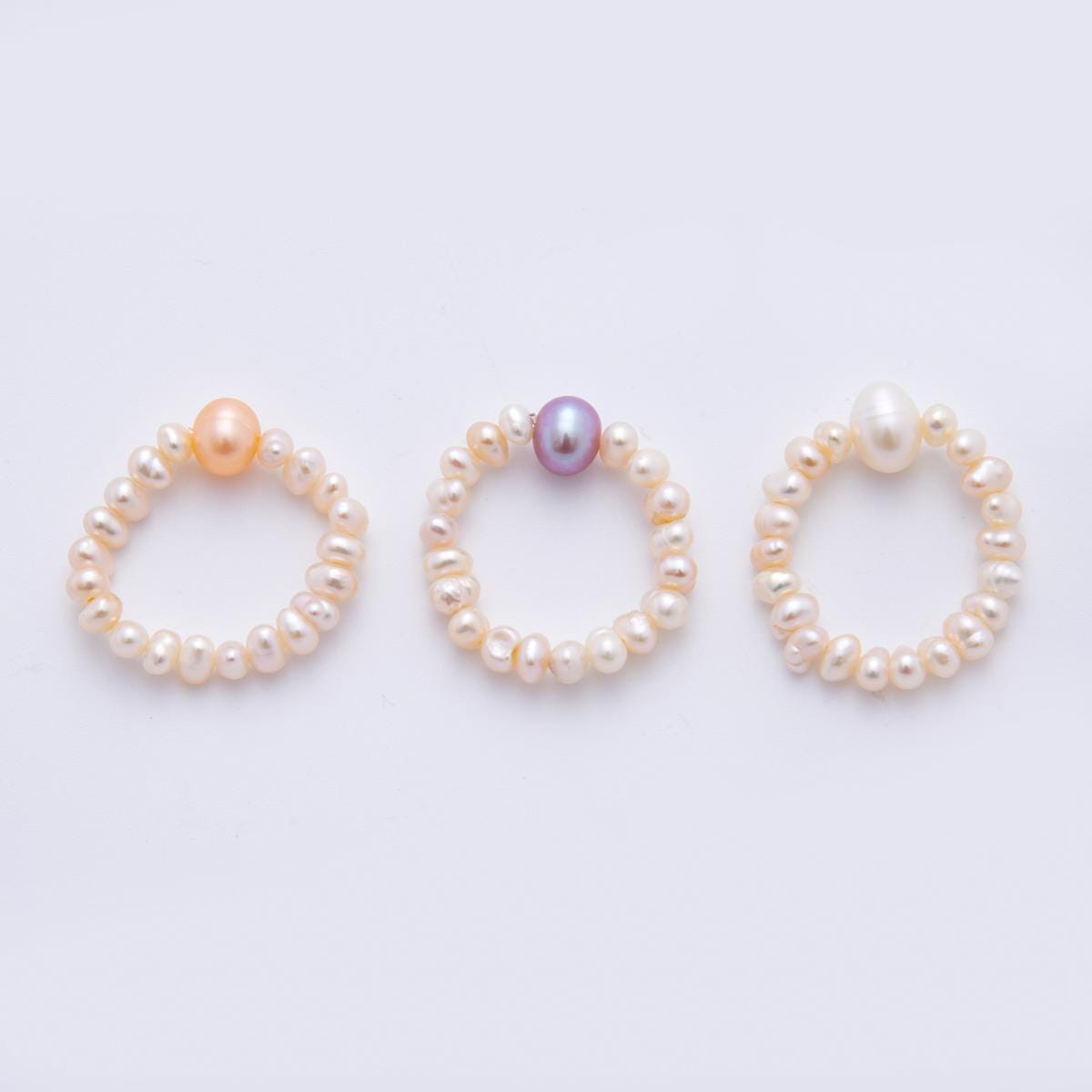 Handmade Tiny 3-4mm Rice Shape Genuine Freshwater Pearl Ring White Beaded Ring, Minimalist Adjustable Stackable Ring, June Birthstone O-2069