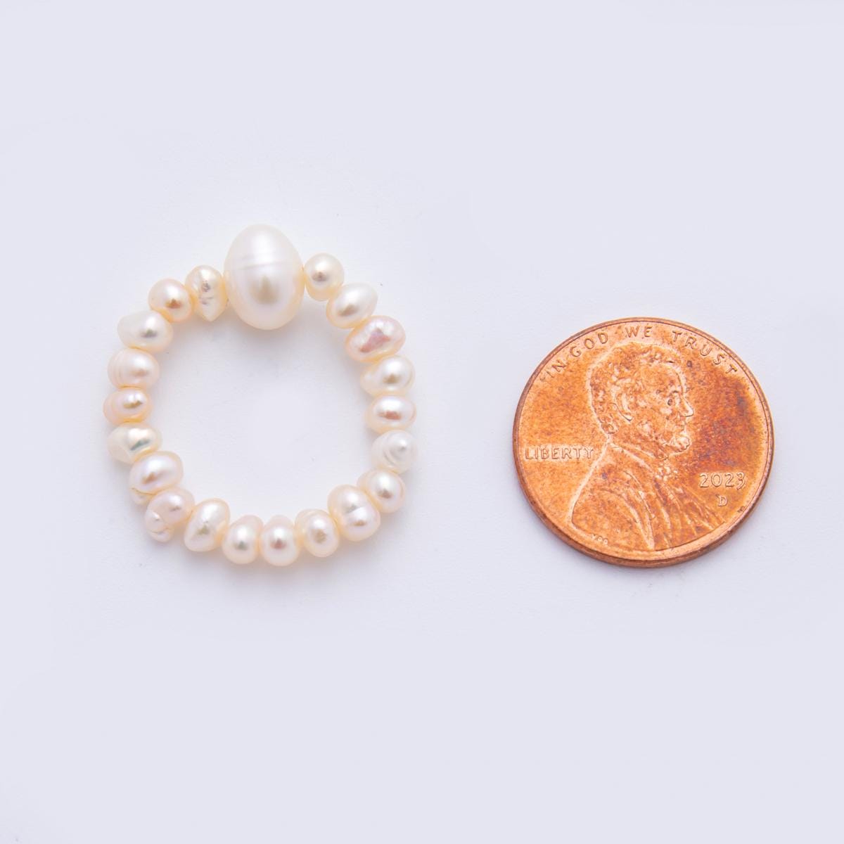 Handmade Tiny 3-4mm Rice Shape Genuine Freshwater Pearl Ring White Beaded Ring, Minimalist Adjustable Stackable Ring, June Birthstone O-2069