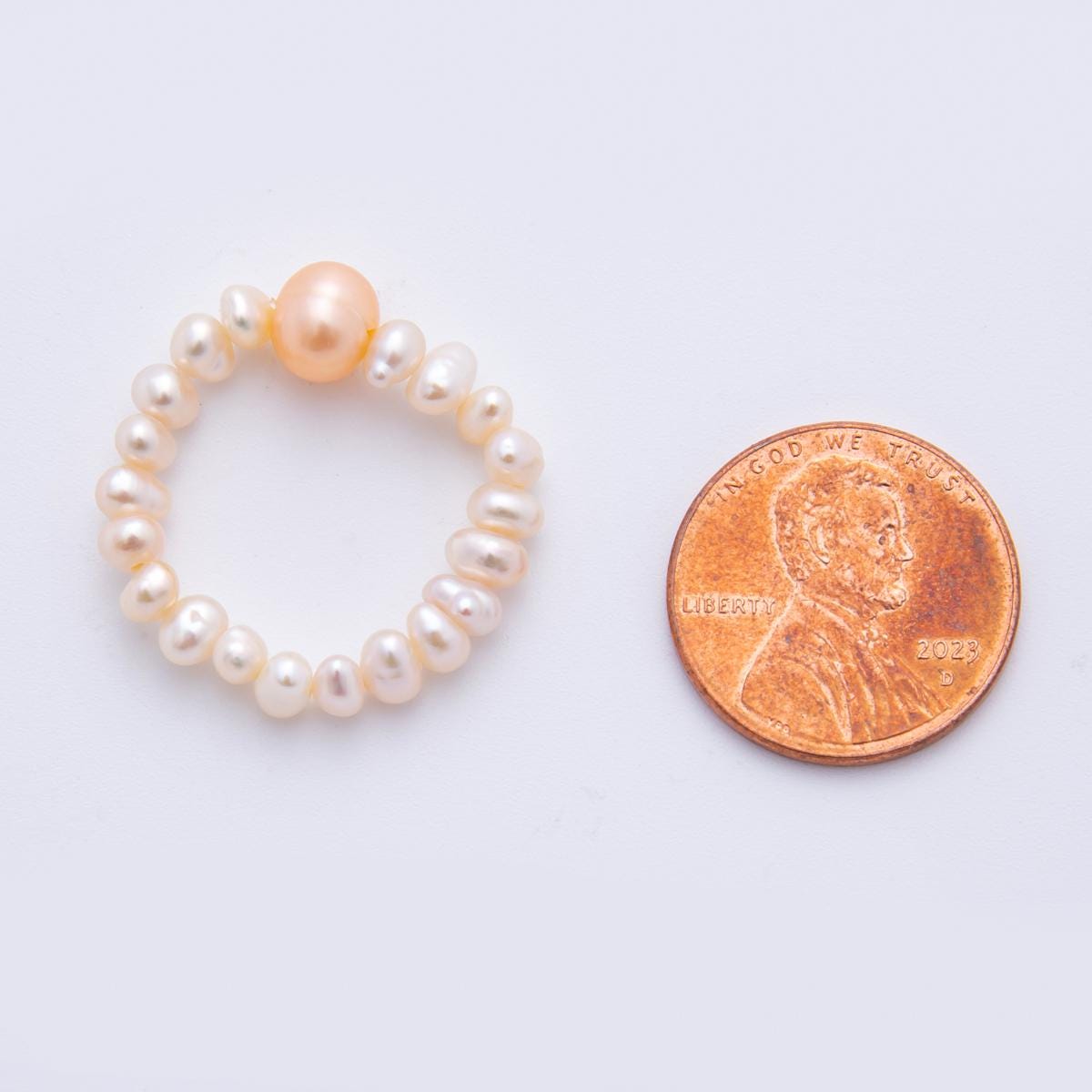 Handmade Tiny 3-4mm Rice Shape Genuine Freshwater Pearl Ring White Beaded Ring, Minimalist Adjustable Stackable Ring, June Birthstone O-2069