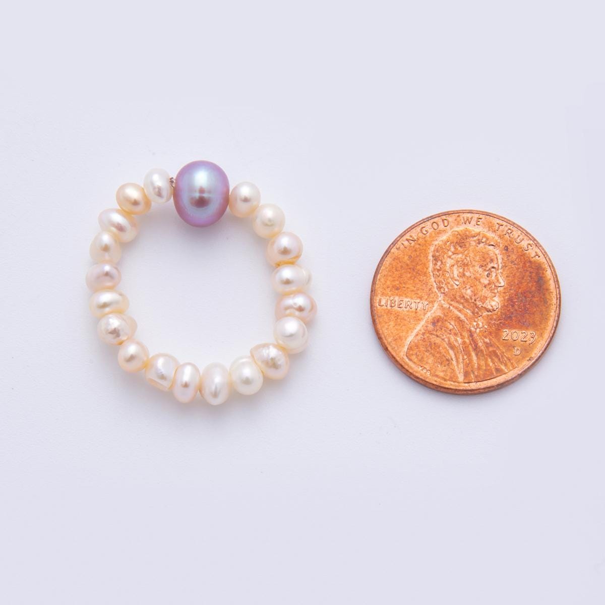 Handmade Tiny 3-4mm Rice Shape Genuine Freshwater Pearl Ring White Beaded Ring, Minimalist Adjustable Stackable Ring, June Birthstone O-2069
