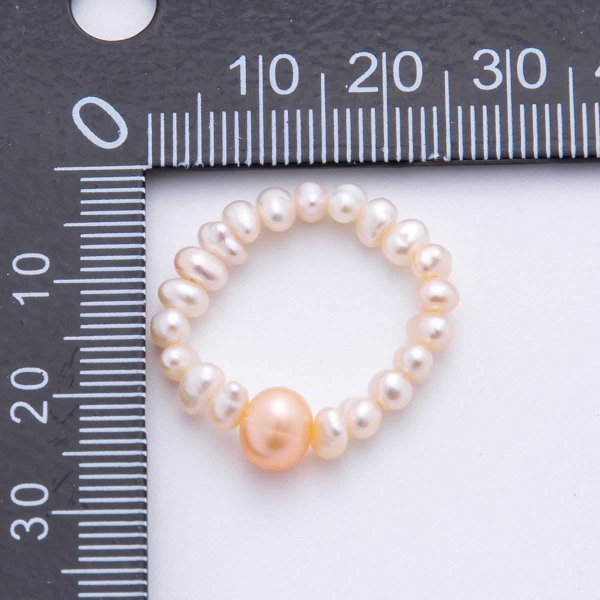 Handmade Tiny 3-4mm Rice Shape Genuine Freshwater Pearl Ring White Beaded Ring, Minimalist Adjustable Stackable Ring, June Birthstone O-2069