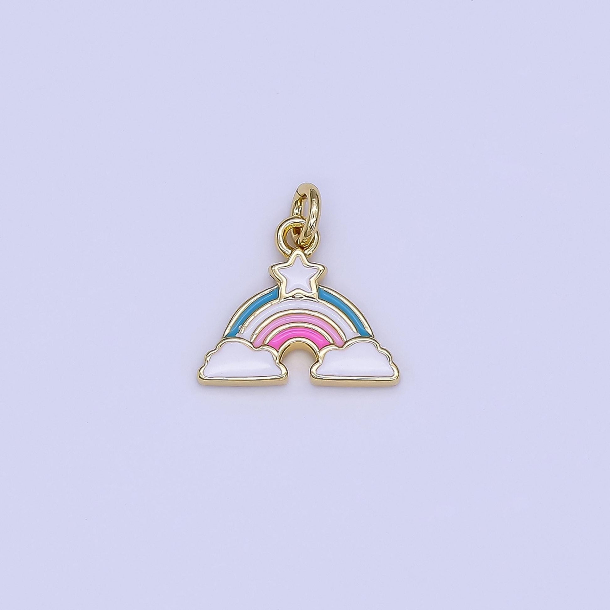 Mini Rainbow with Cloud Enamel Charm in 24K Gold Filled Sky Blue Charm | N-1651