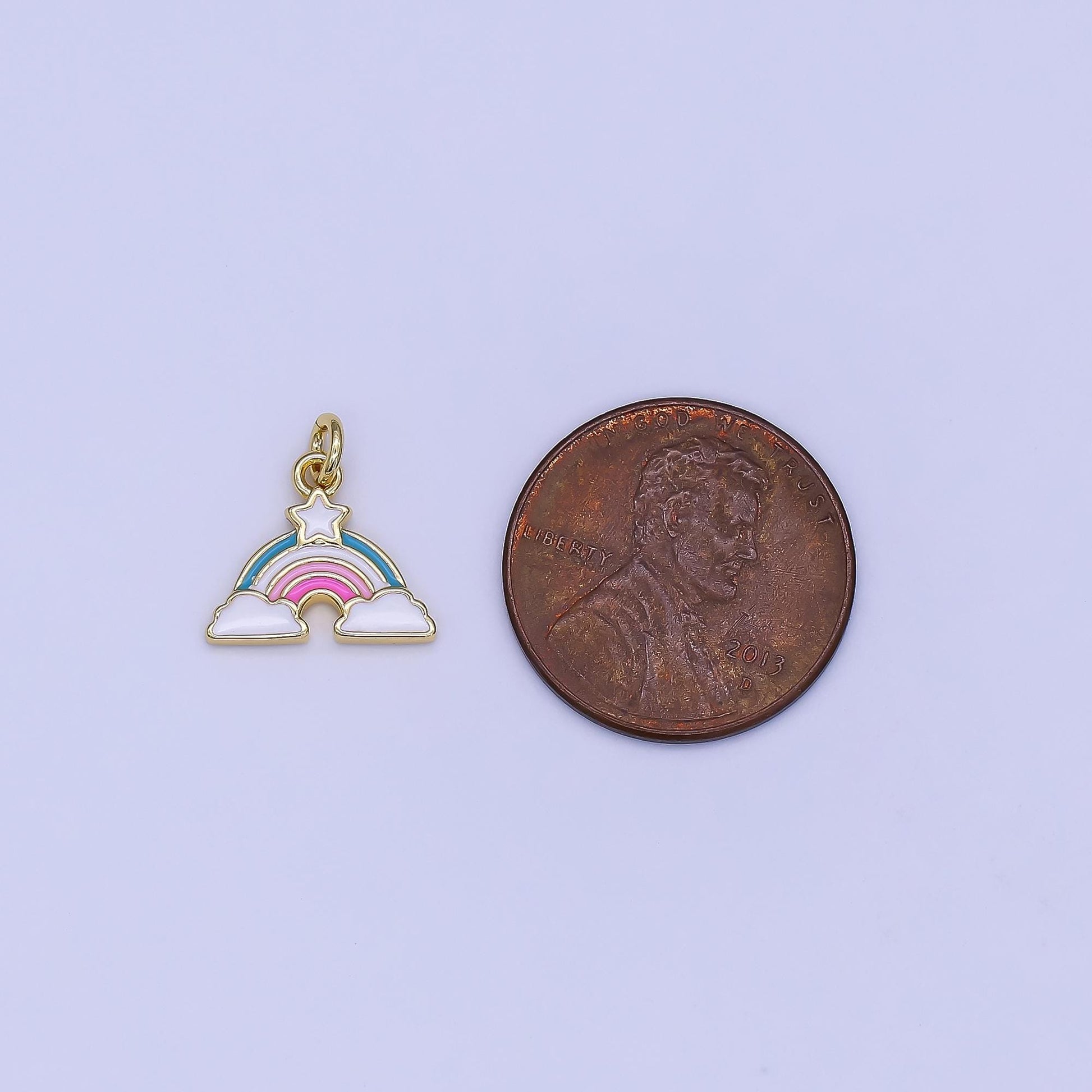 Mini Rainbow with Cloud Enamel Charm in 24K Gold Filled Sky Blue Charm | N-1651