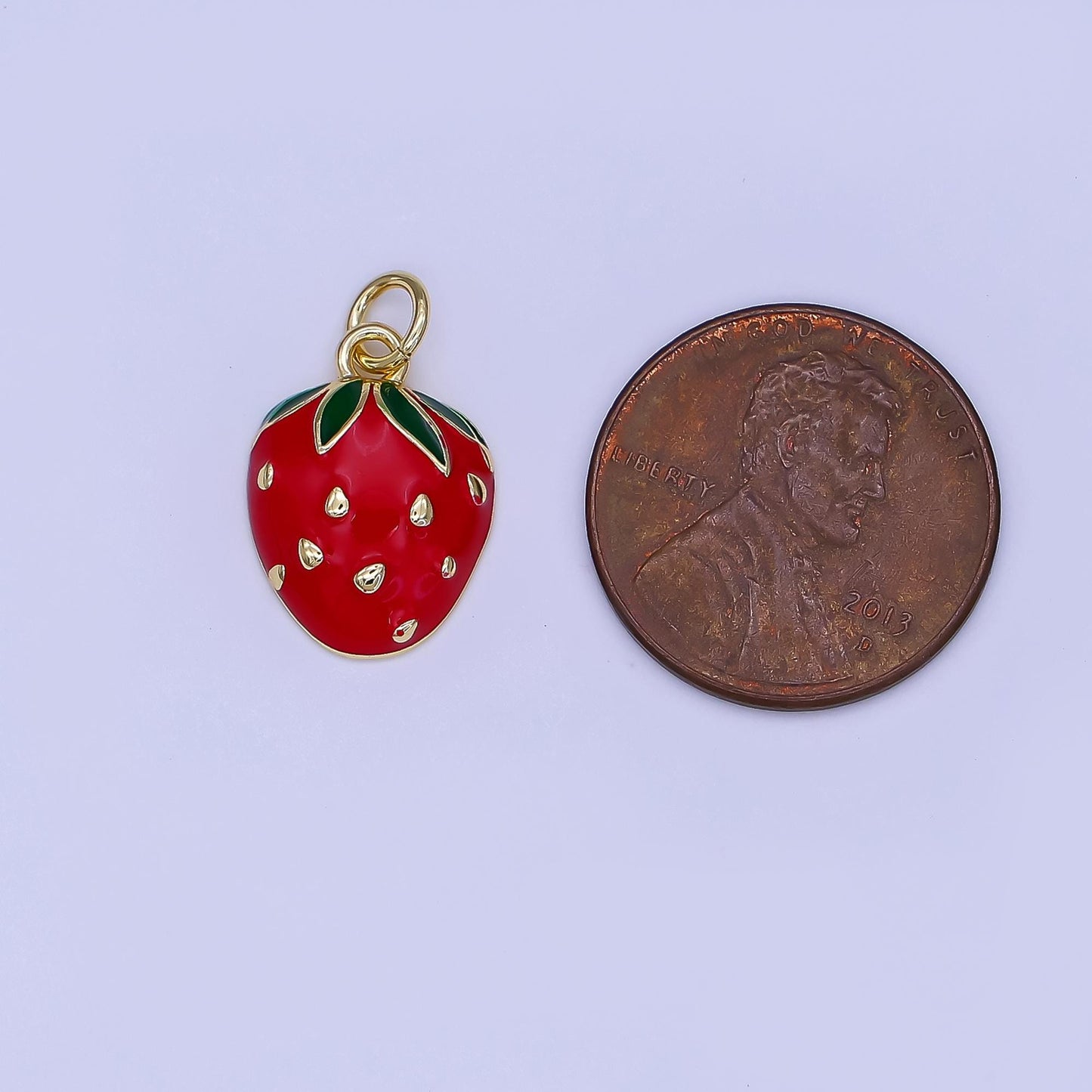 Mini Enamel Red Strawberry in 24K Gold Filled Charm Fruits Food Charm Garden Fresh Jewelry Inspired | AF-504