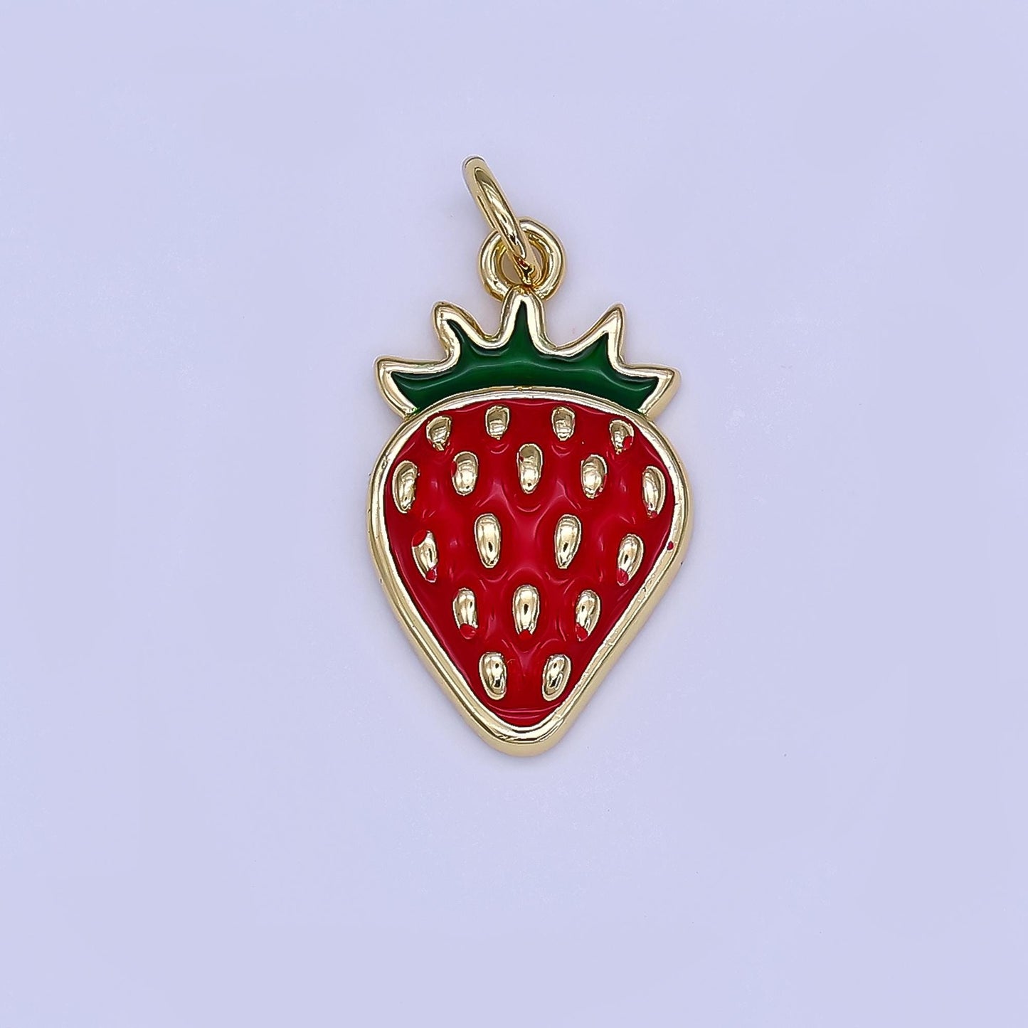 Mini Enamel Red Strawberry in 24K Gold Filled Charm Fruits Food Charm Garden Fresh Jewelry Inspired | AF-503