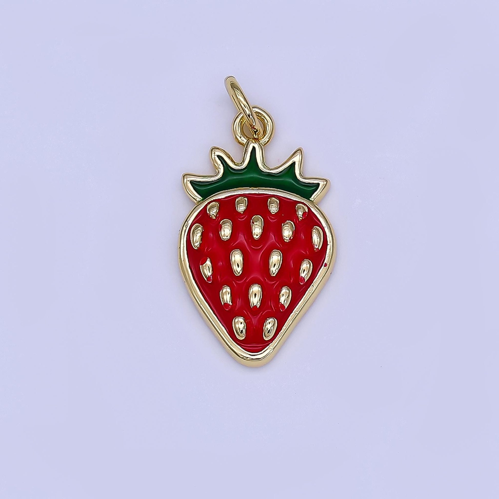 Mini Enamel Red Strawberry in 24K Gold Filled Charm Fruits Food Charm Garden Fresh Jewelry Inspired | AF-503