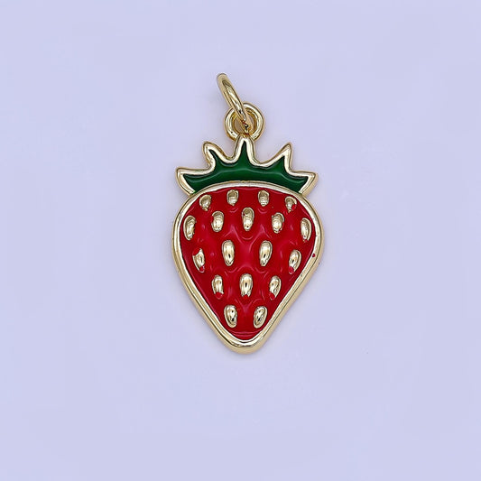 Mini Enamel Red Strawberry in 24K Gold Filled Charm Fruits Food Charm Garden Fresh Jewelry Inspired | AF-503