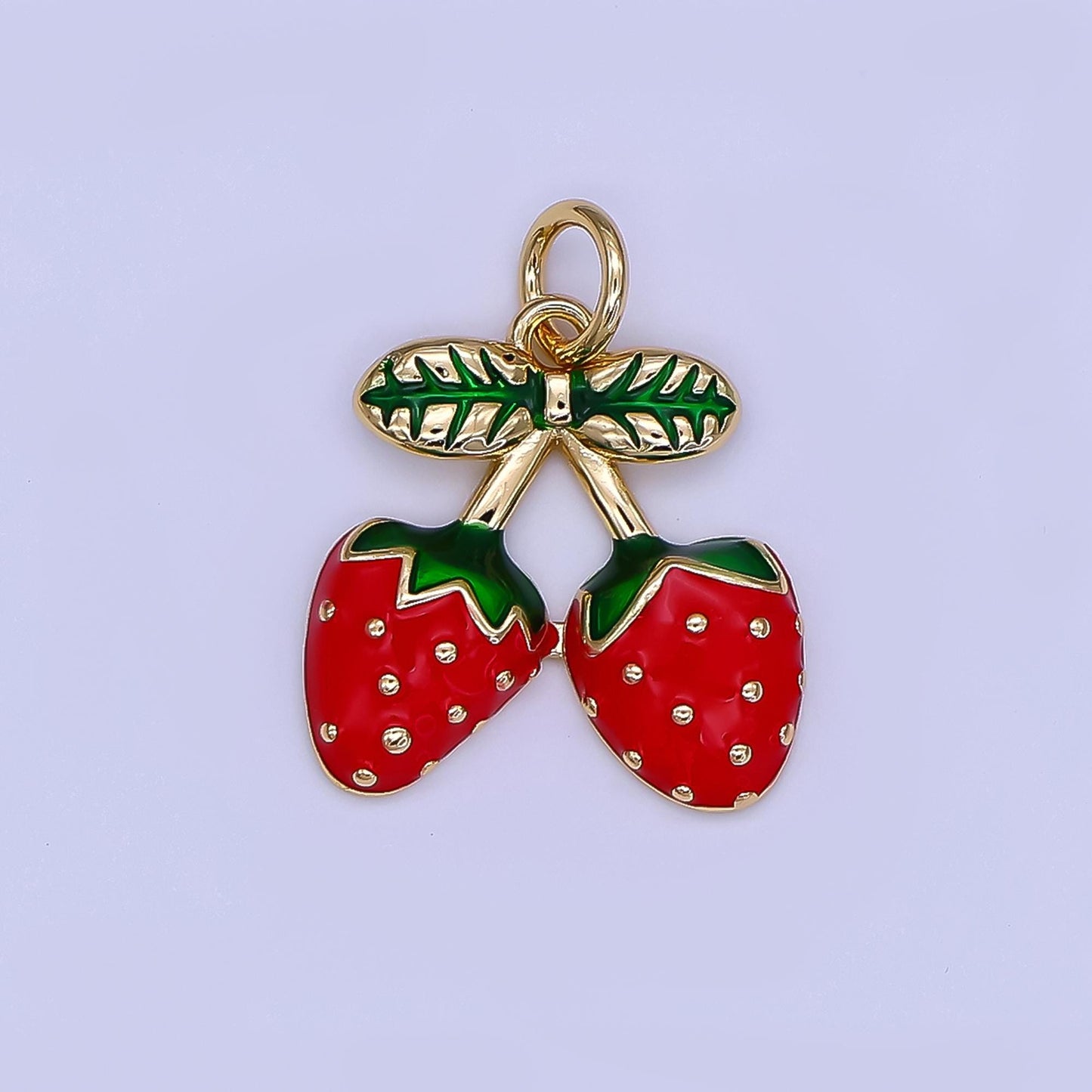 Mini Enamel Red Double Strawberry in 24K Gold Filled Charm Fruits Food Charm Garden Fresh Jewelry Inspired | AF-501