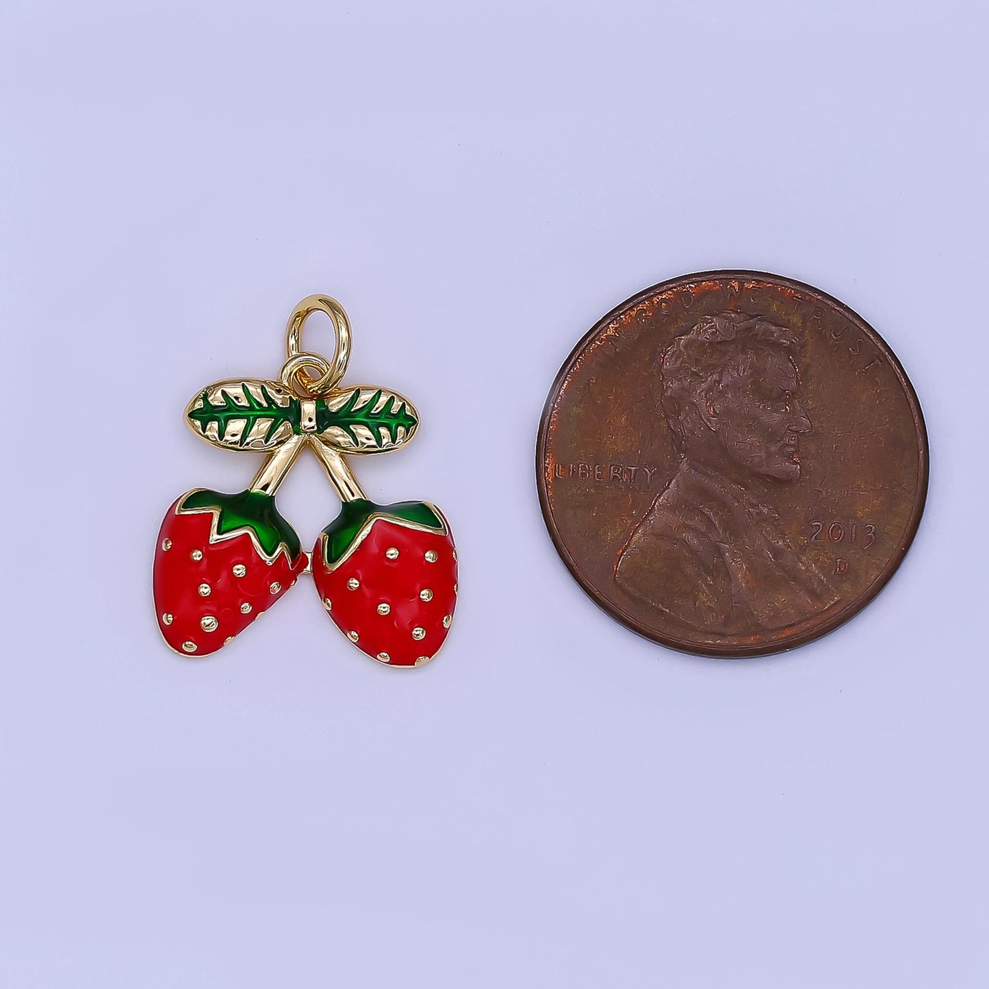 Mini Enamel Red Double Strawberry in 24K Gold Filled Charm Fruits Food Charm Garden Fresh Jewelry Inspired | AF-501