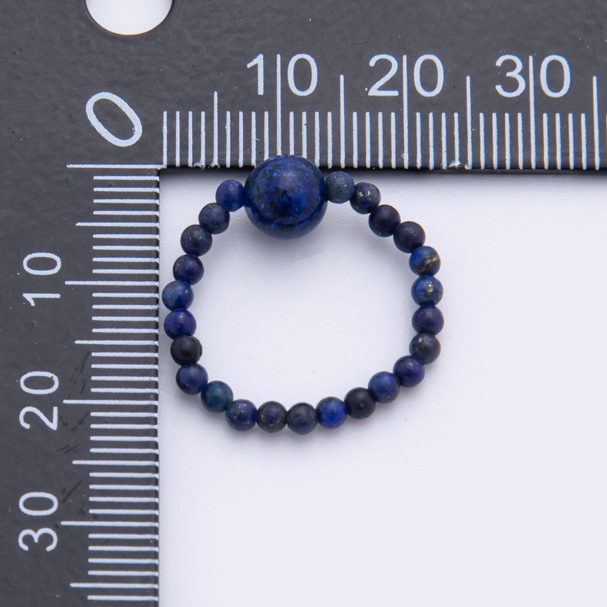 Handmade Tiny 3-4mm Round Blue Lapiz Lazuli Ring Beaded Ring, Minimalist Adjustable Stackable Ring September Birthstone O-2112