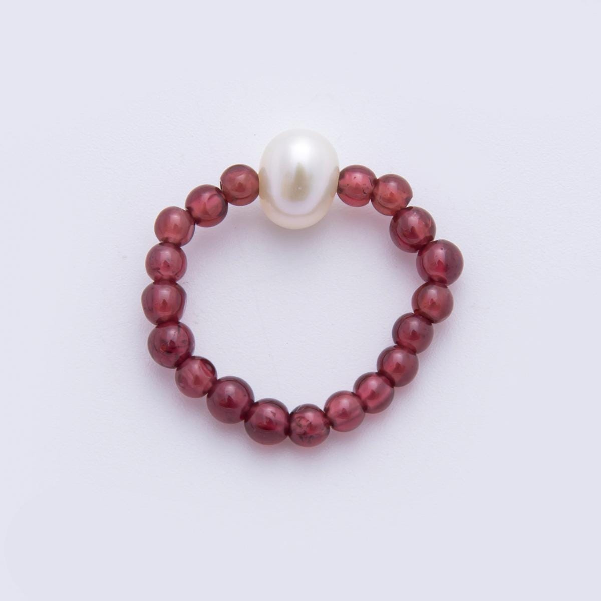 Handmade Tiny 3-4mm Round Red Garnet Ring Beaded Ring, Minimalist Adjustable Stackable Ring September Birthstone O-213