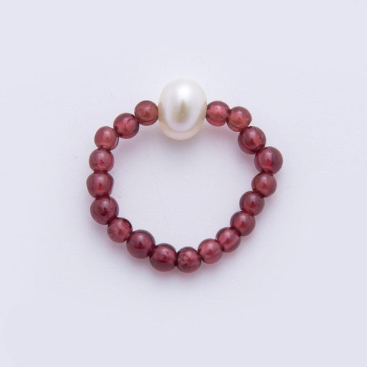 Handmade Tiny 3-4mm Round Red Garnet Ring Beaded Ring, Minimalist Adjustable Stackable Ring September Birthstone O-213