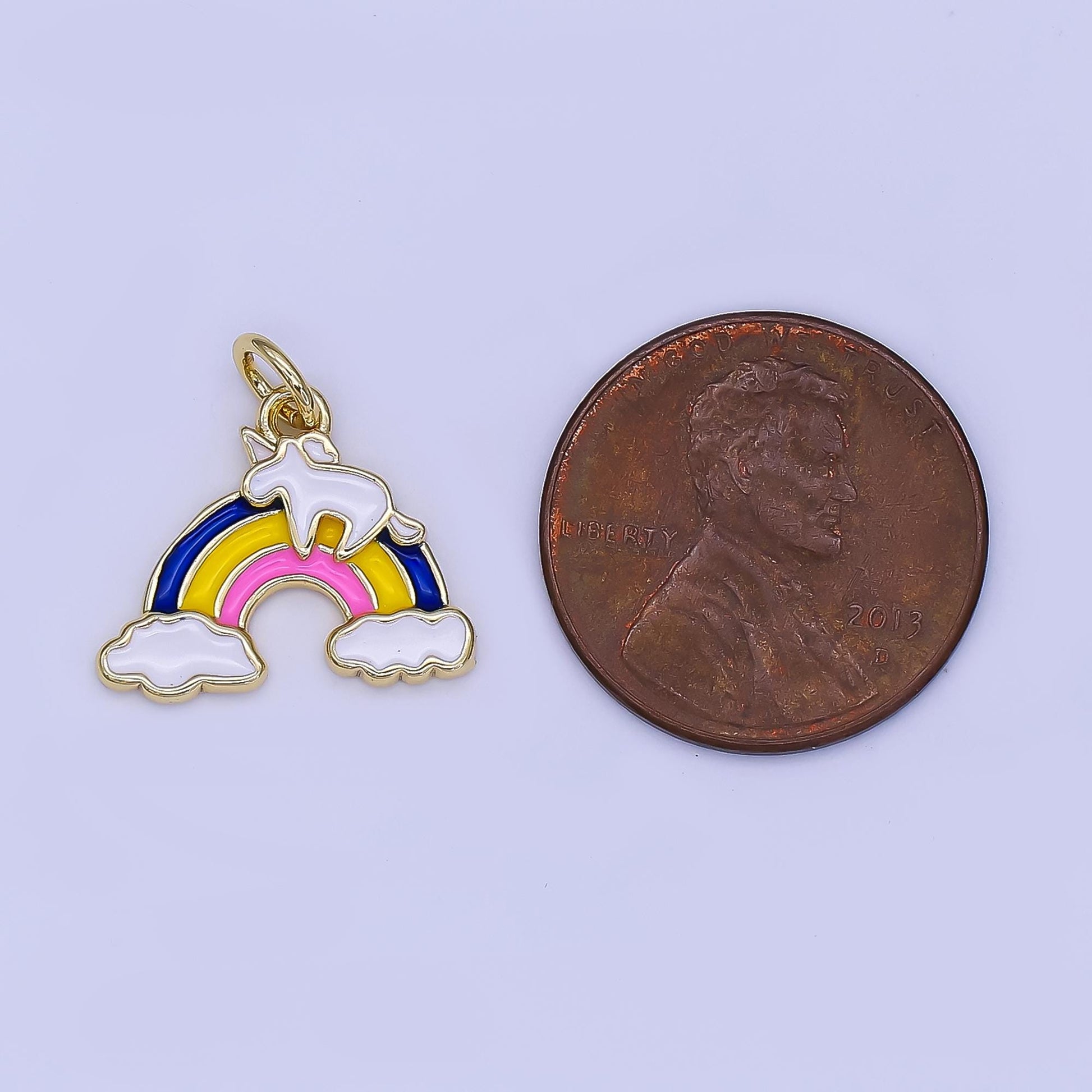 Mini Rainbow Enamel Unicorn Charm in 24K Gold Filled Kids Girl Jewelry Making Supply | N-1650