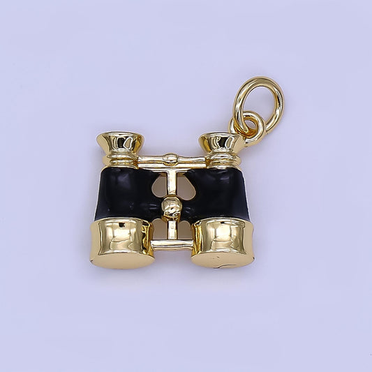 24k gold filled Mini Binocular Charm Black Enamel Charm Explorer Vibe for DIY Jewelry Making N-1325