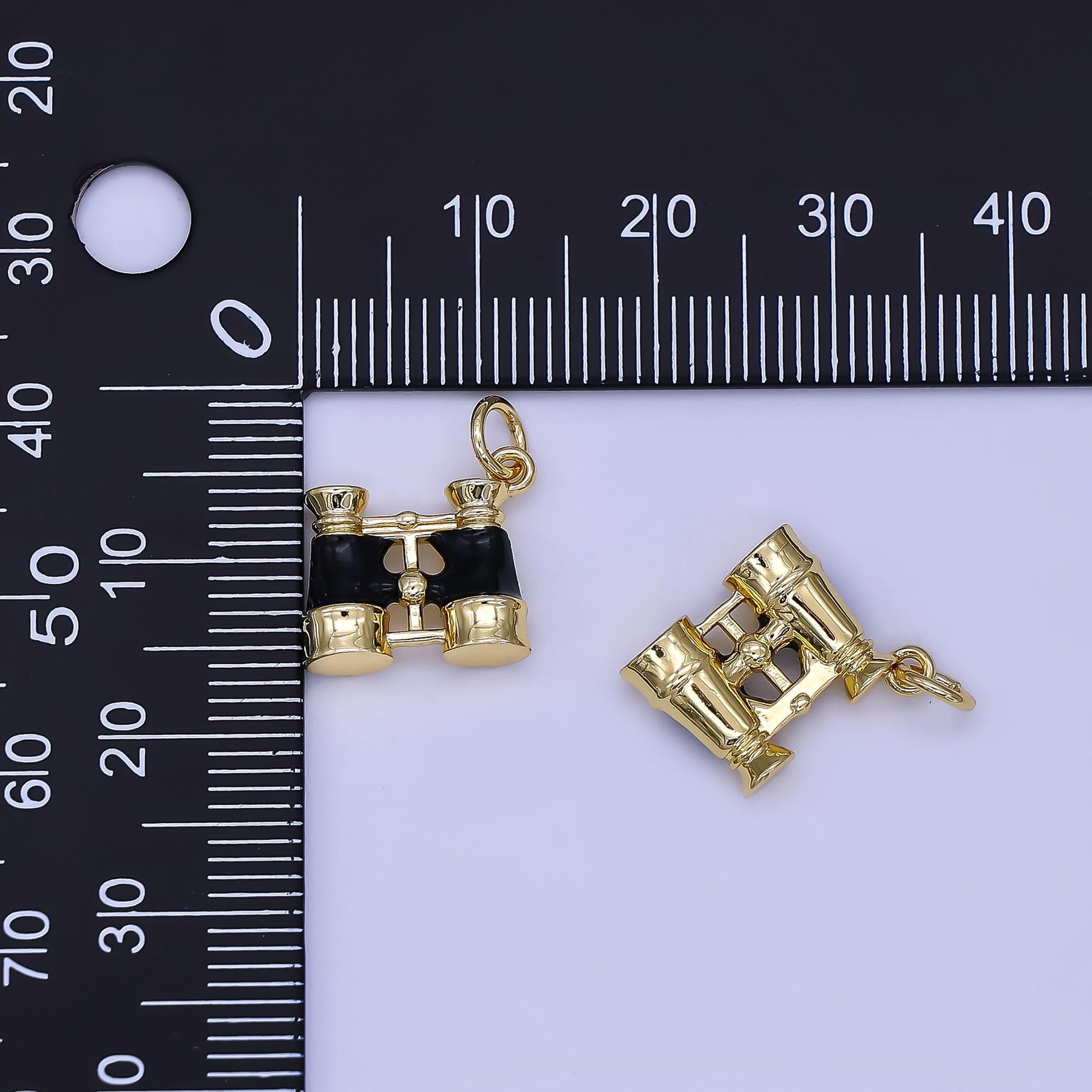 24k gold filled Mini Binocular Charm Black Enamel Charm Explorer Vibe for DIY Jewelry Making N-1325