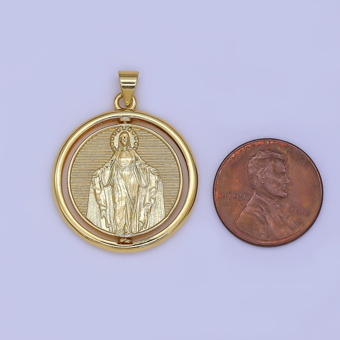 Double Sided 24K Gold Filled Miraculous Lady Round Charm Medallion for Necklace Bracelet Virgin Mary Religious Jewelry Making | AH-453