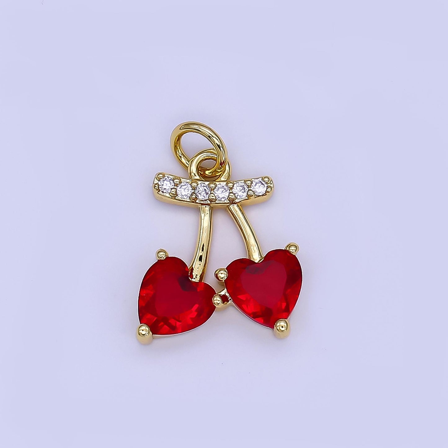 24k gold filled RED cz heart cherry fruit mini add-on charm | AF-500