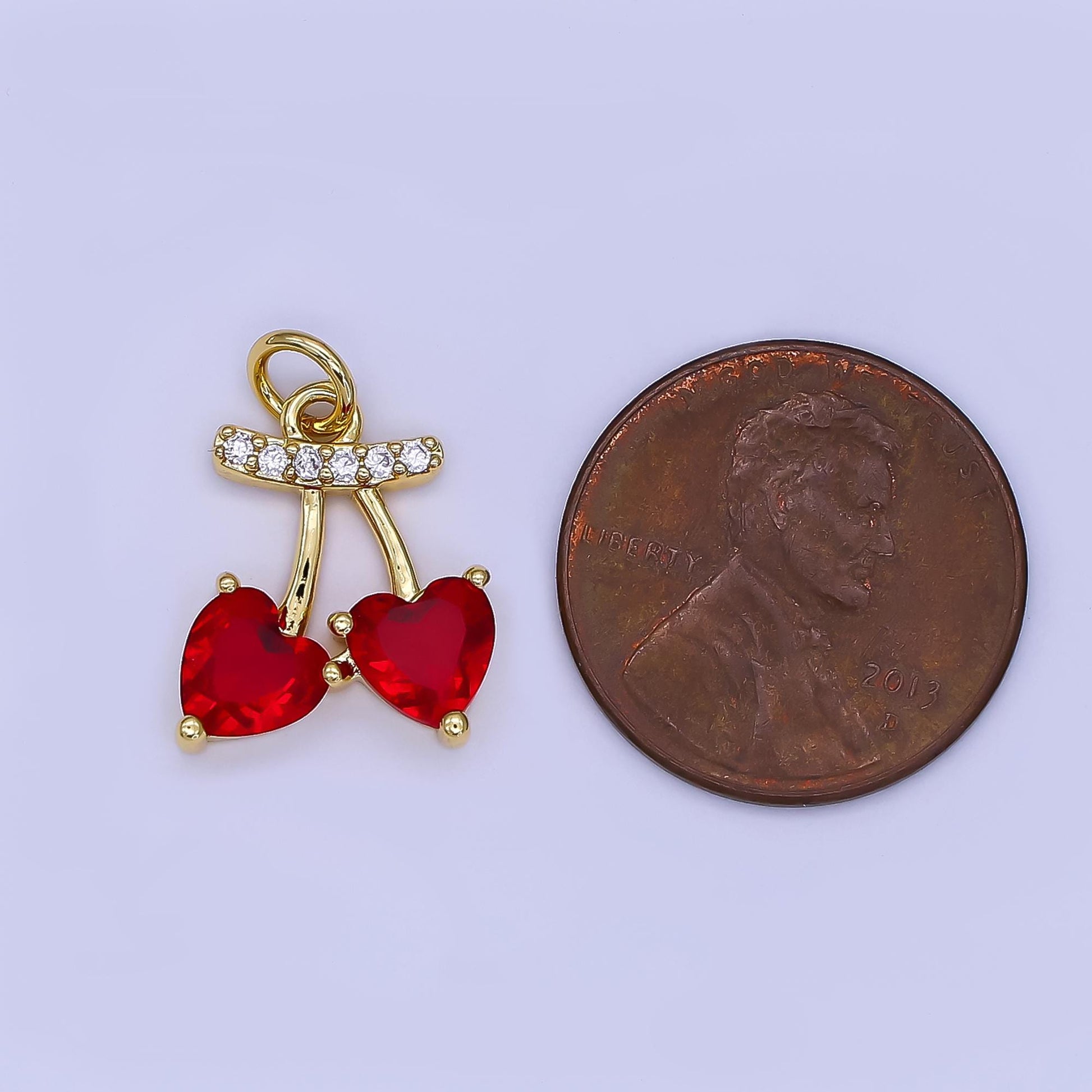 24k gold filled RED cz heart cherry fruit mini add-on charm | AF-500