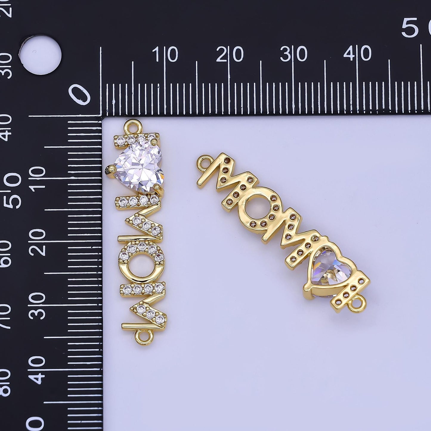 Dainty I love Mom heart Charm Connector Micro Pave cubic mom charm, mother love pendant jewelry in 14k gold filled y-028