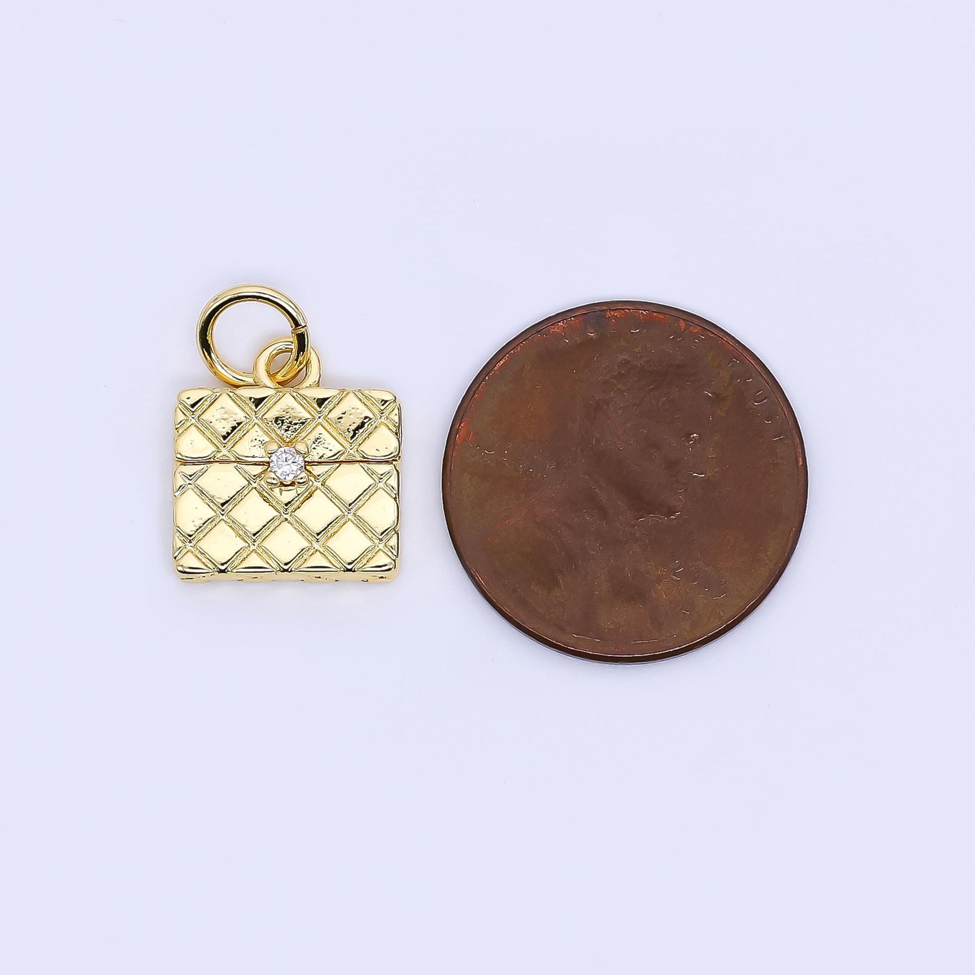 24k gold Filled dainty Quilted purse bag Charm pendant for Fashionista bracelet necklace component | W-641