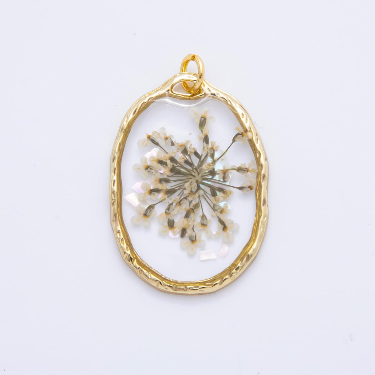 18K Gold Filled 31mm Oval Resin of Wildflower Charm | AH846 - AH848