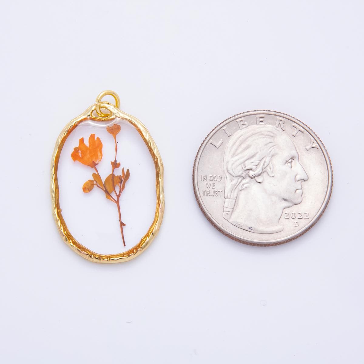 18K Gold Filled 31mm Oval Resin of Wildflower Charm | AH846 - AH848