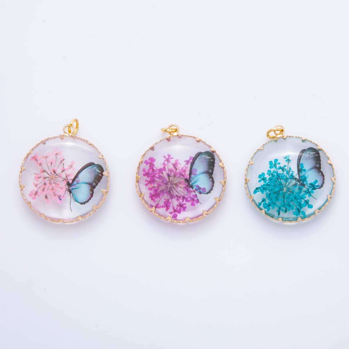 18K Gold Filled 33mm Resin Butterfly Bloom Flowers Charm | AH851 AH852