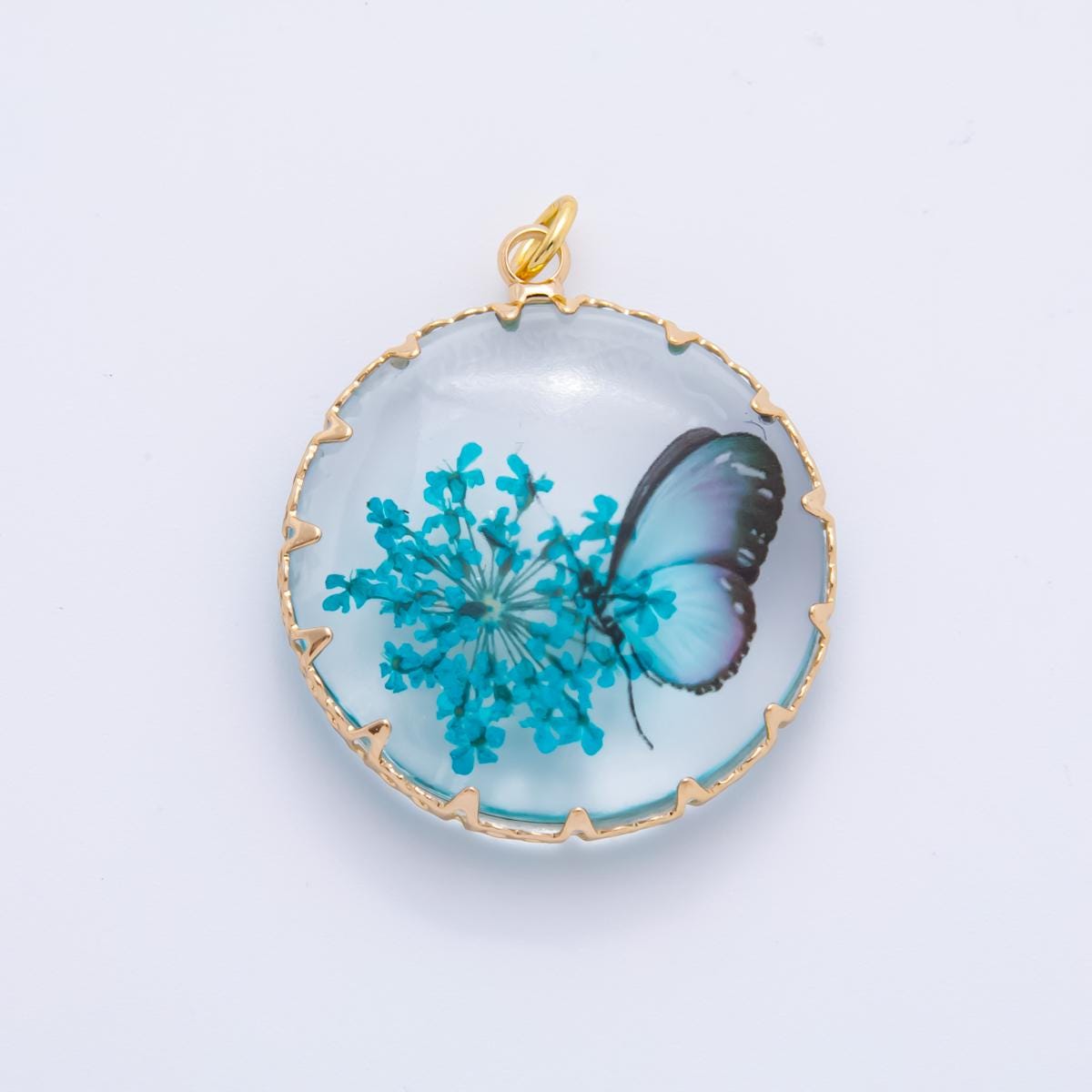 18K Gold Filled 33mm Resin Butterfly Bloom Flowers Charm | AH851 AH852