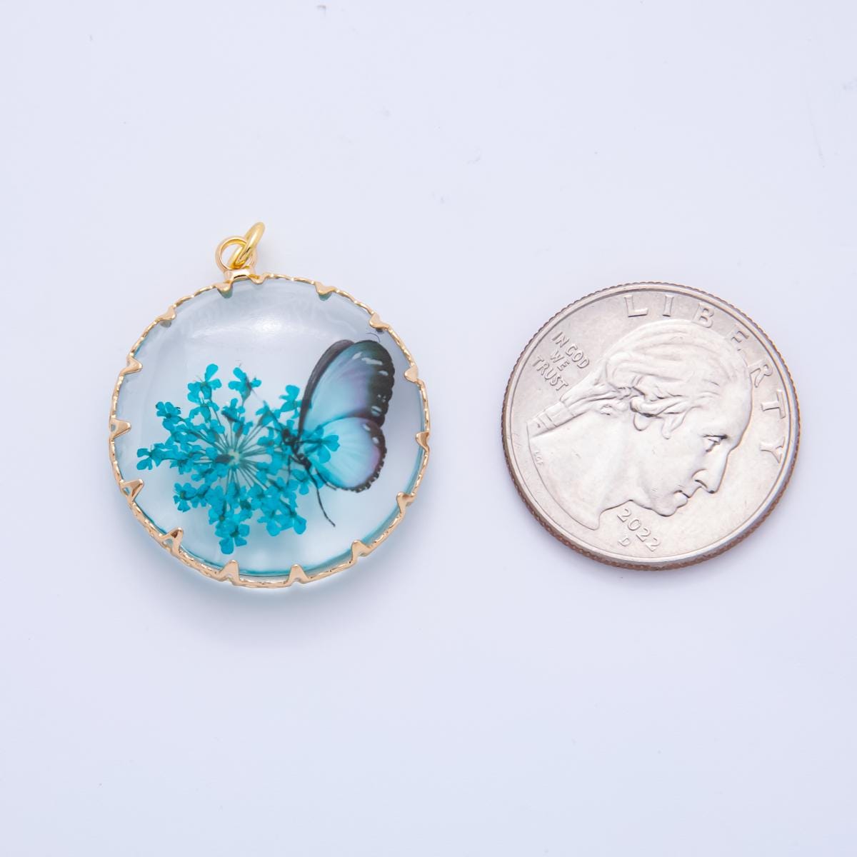 18K Gold Filled 33mm Resin Butterfly Bloom Flowers Charm | AH851 AH852