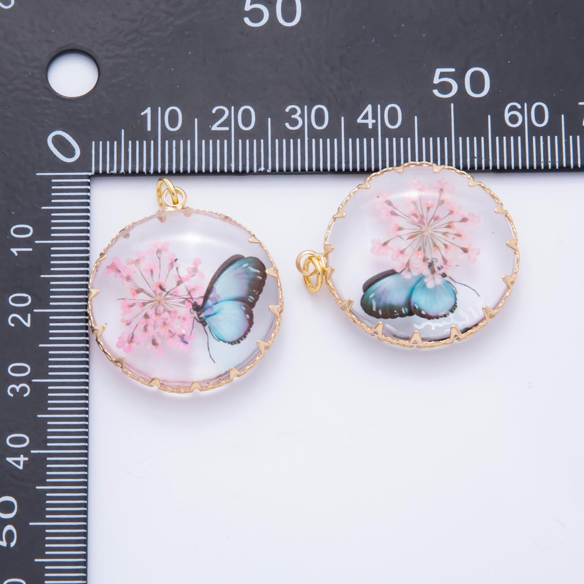 18K Gold Filled 33mm Resin Butterfly Bloom Flowers Charm | AH851 AH852