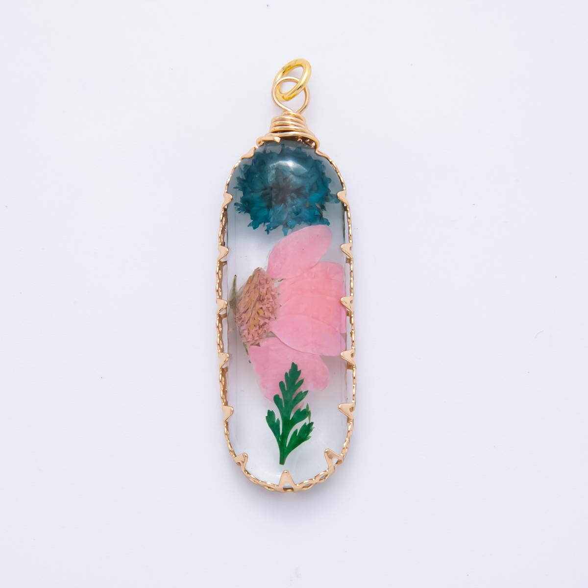 18K Gold Filled 15mm Resin Capsule Memories Flower Charm | AH856 AH857