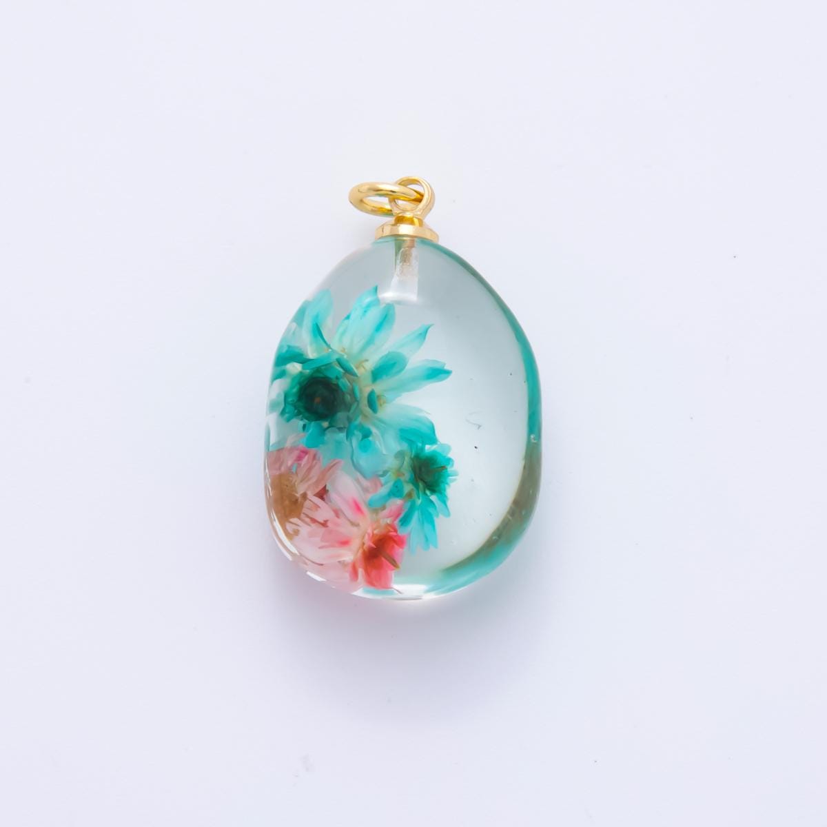 18K Gold Filled 28mm Resin Pebble Ocean Bloom Flower Charm | AH858 AH859