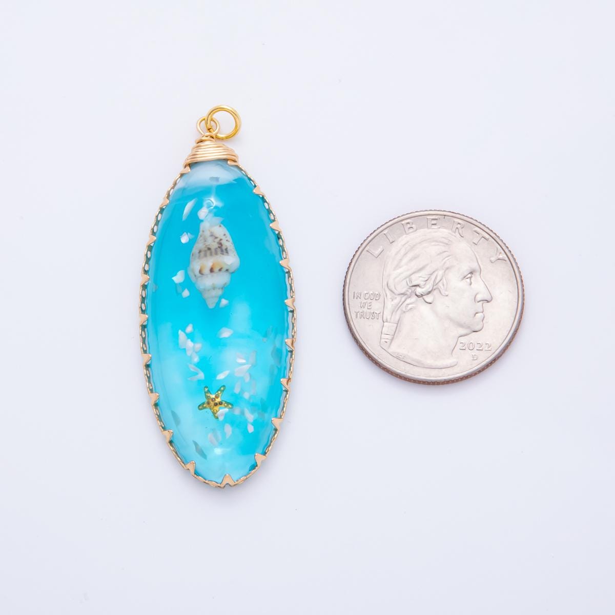 18K Gold Filled 55mm Resin Blue Sea Life Charm | AH865