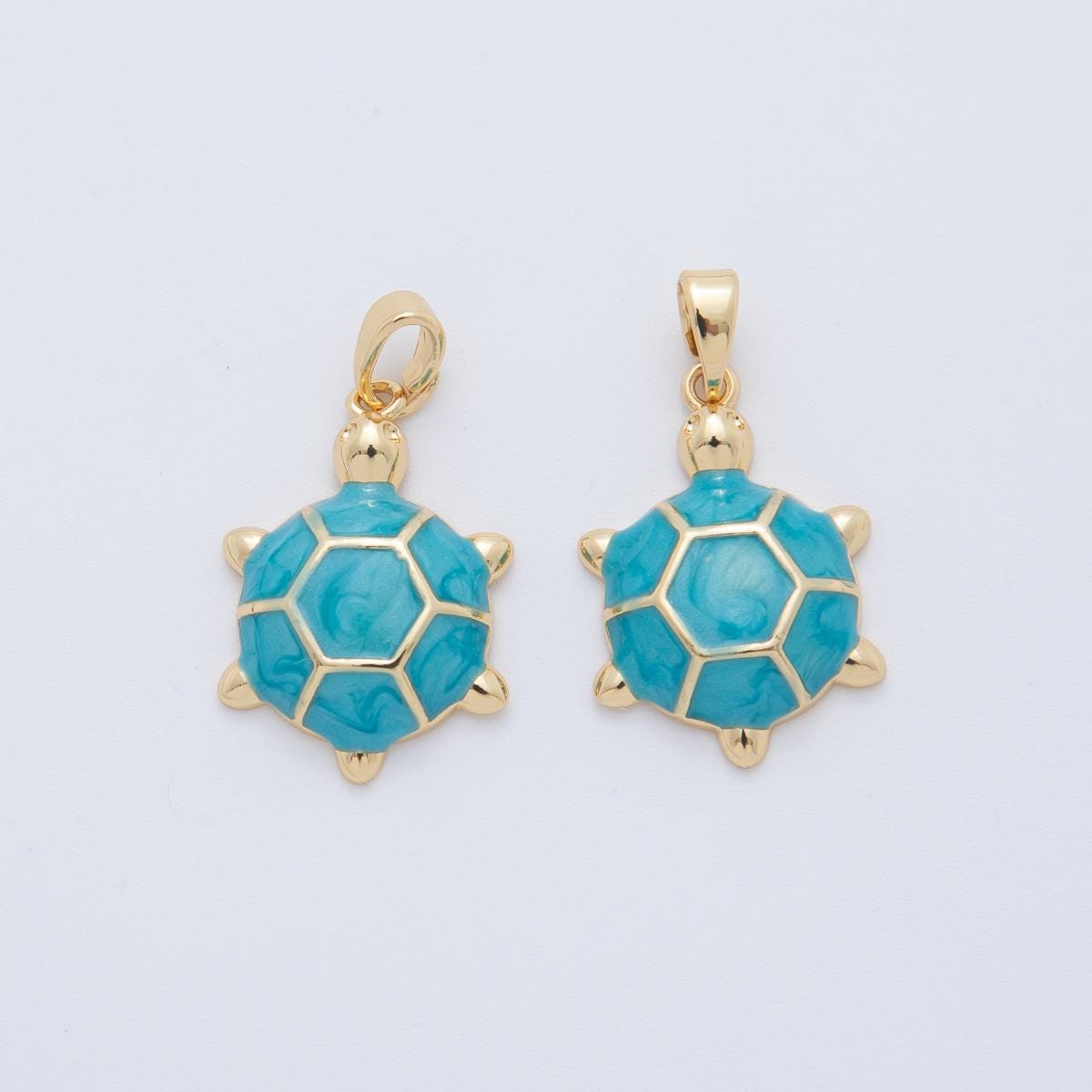 18K Gold Filled Blue Turtle Tortoise Enamel Pendant | AH765