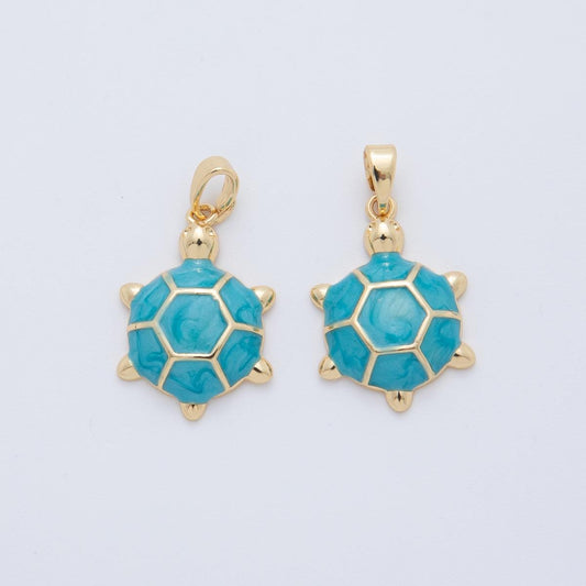 18K Gold Filled Blue Turtle Tortoise Enamel Pendant | AH765
