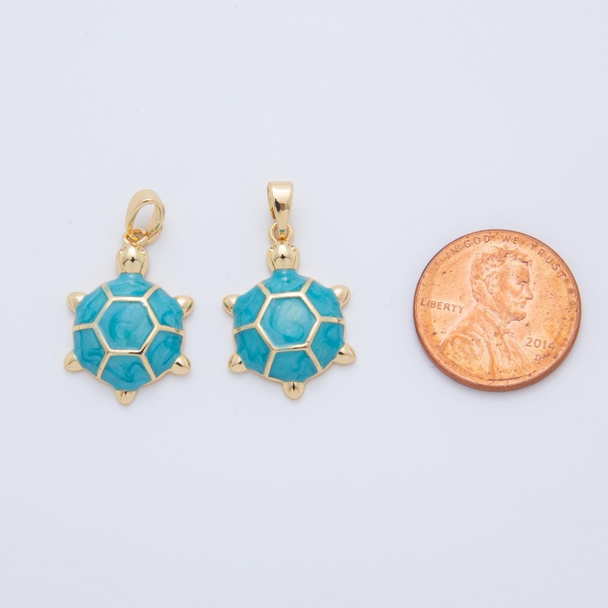 18K Gold Filled Blue Turtle Tortoise Enamel Pendant | AH765