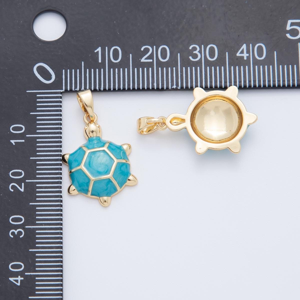 18K Gold Filled Blue Turtle Tortoise Enamel Pendant | AH765