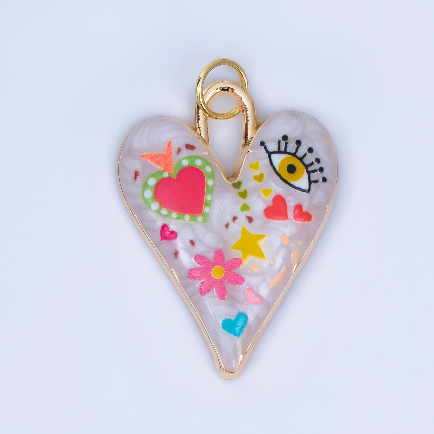 Enamel Heart Charm Evil Eye Pendant 24K Gold Filled Graffiti Charm Funky DIY Jewelry Supplies Aj-549