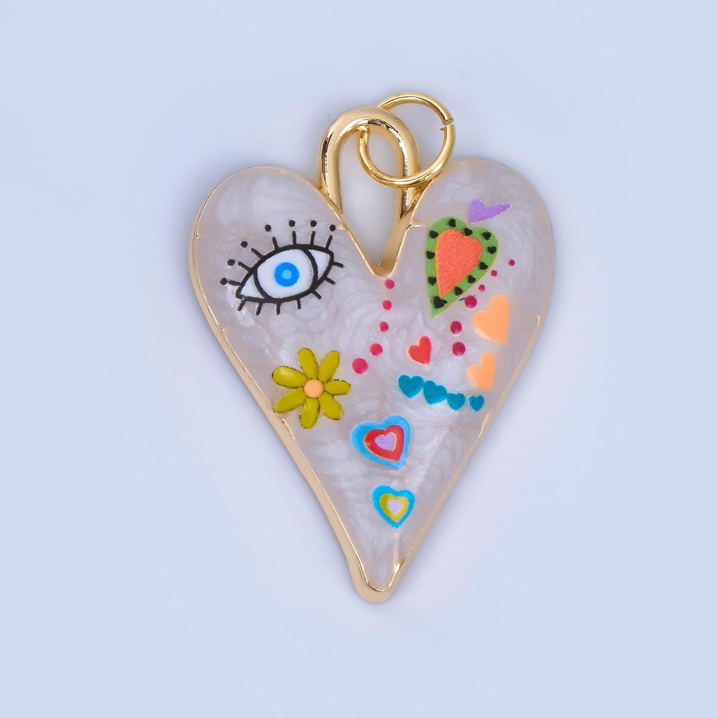 Enamel Heart Charm Evil Eye Pendant 24K Gold Filled Graffiti Charm Funky DIY Jewelry Supplies Aj-549