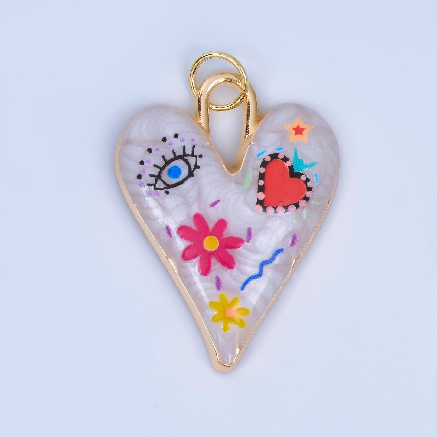 Enamel Heart Charm Evil Eye Pendant 24K Gold Filled Graffiti Charm Funky DIY Jewelry Supplies Aj-549