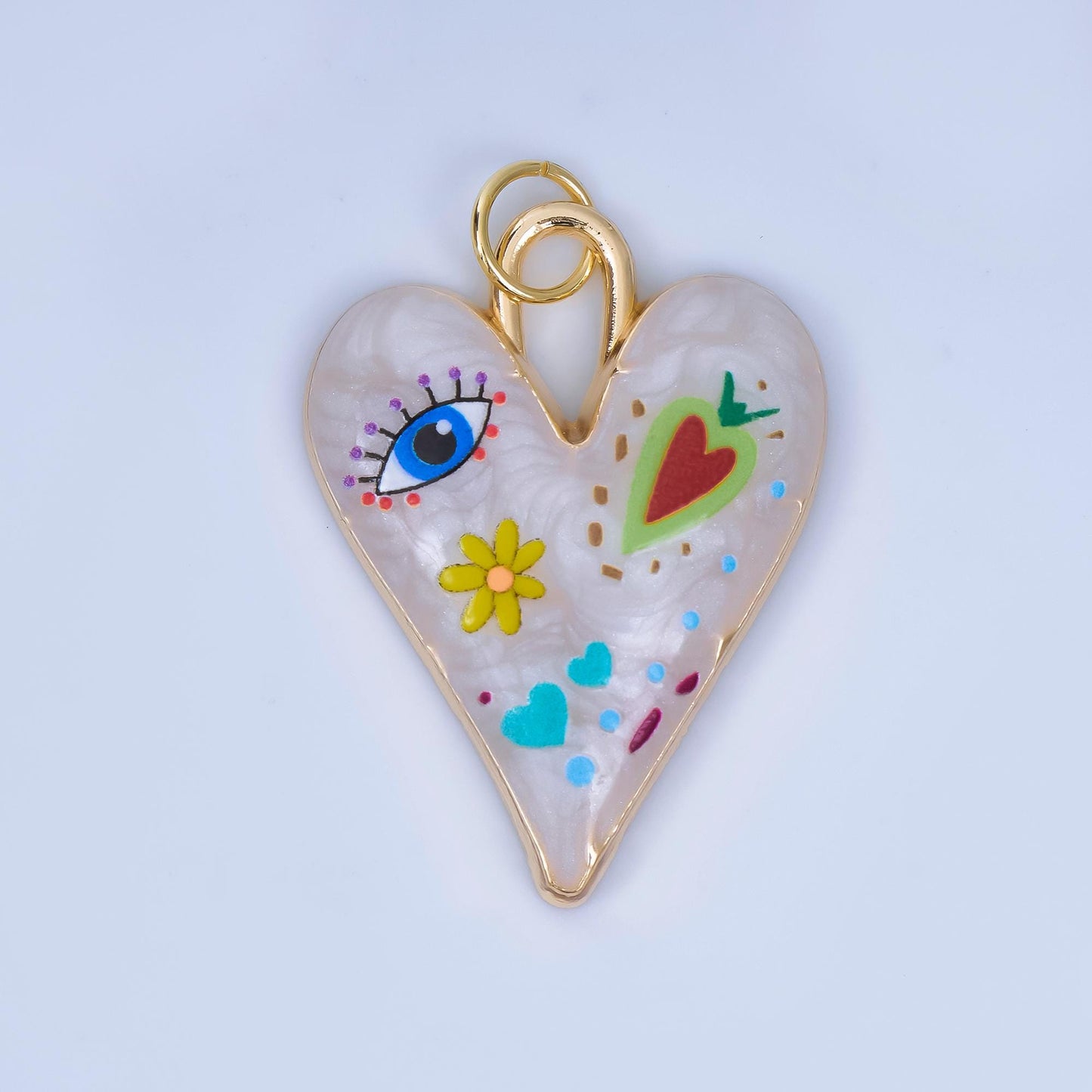 Enamel Heart Charm Evil Eye Pendant 24K Gold Filled Graffiti Charm Funky DIY Jewelry Supplies Aj-549
