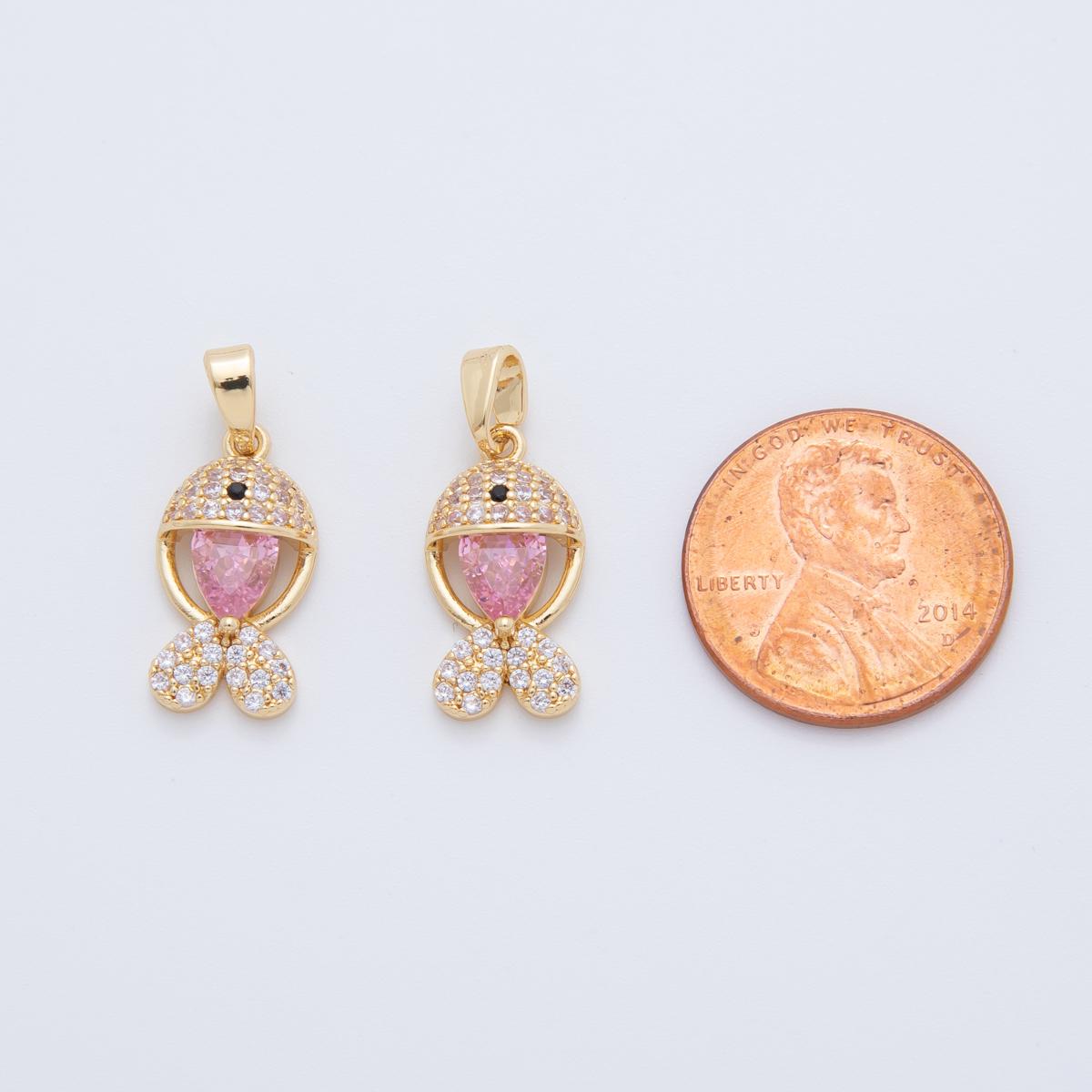 18K Gold Filled Pink Micro Paved CZ Fish Pendant | AH769