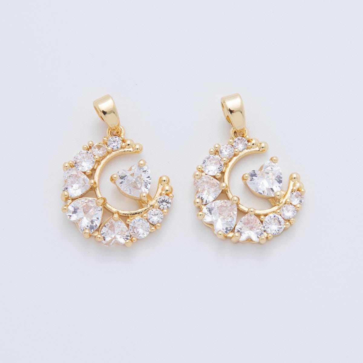 18K Gold Filled Clear CZ Heart Crescent Moon Pendant | AH770