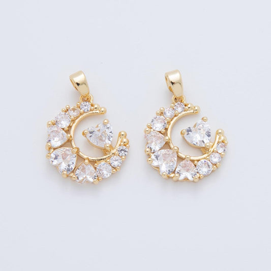 18K Gold Filled Clear CZ Heart Crescent Moon Pendant | AH770