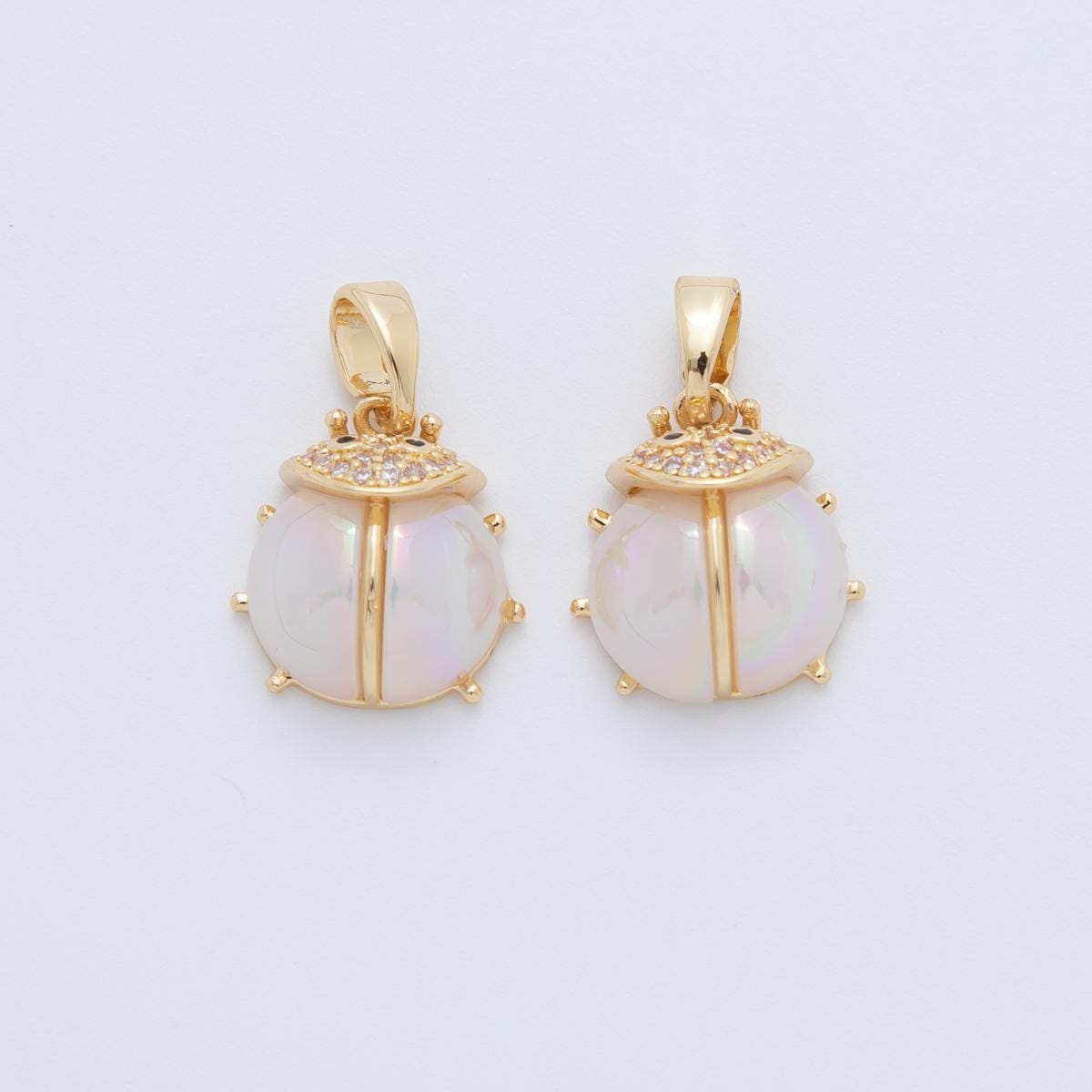 18K Gold Filled White Acrylic Micro Paved CZ Ladybug Insect Pendant | AH771
